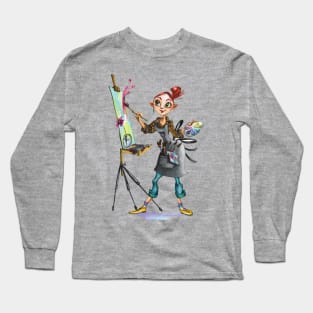 female artist hand drawn watercolor Long Sleeve T-Shirt